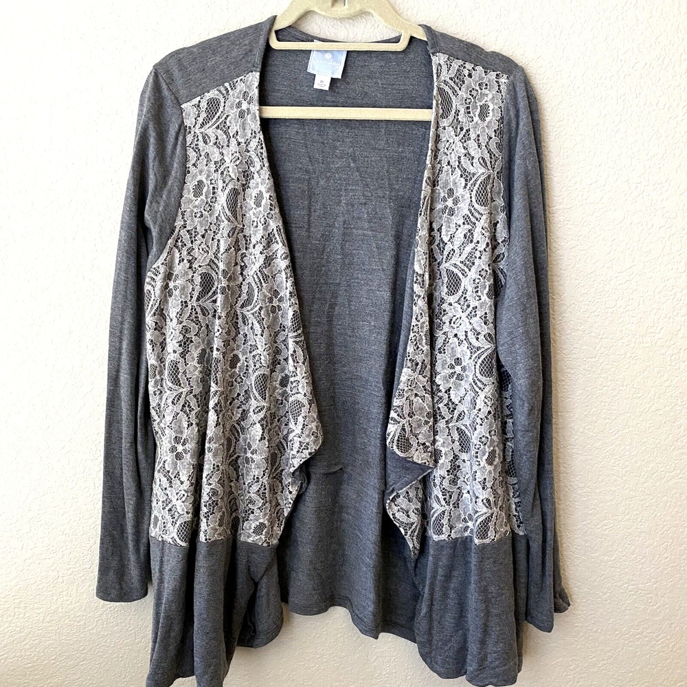 Sunday Womens Lace Open Front Waterfall Cardigan Size XL Gray